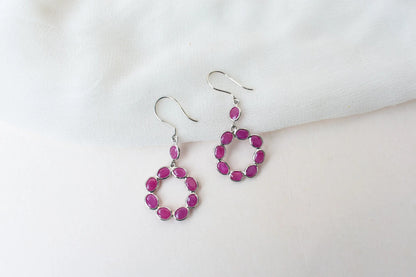 925 Silver Ruby Wreath Drop Earrings – Handmade Open Circle Statement Jewelry