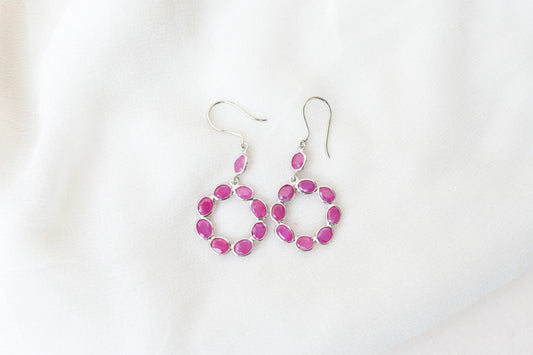 925 Silver Ruby Wreath Drop Earrings – Handmade Open Circle Statement Jewelry