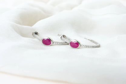 Ruby Pavé Open Hoop Earrings in 925 Silver – Designer Everyday Gemstone Jewelry