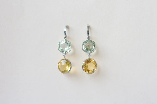 Citrine Green Amethyst Two-Stone Drop Earrings in 925 Silver – Multi Gemstone Jewelry