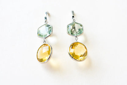 Citrine Green Amethyst Two-Stone Drop Earrings in 925 Silver – Multi Gemstone Jewelry