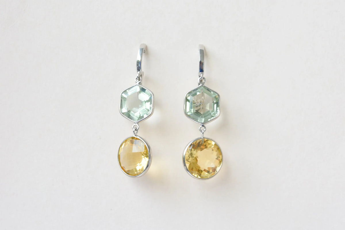 Citrine Green Amethyst Two-Stone Drop Earrings in 925 Silver – Multi Gemstone Jewelry