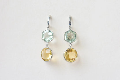 Citrine Green Amethyst Two-Stone Drop Earrings in 925 Silver – Multi Gemstone Jewelry