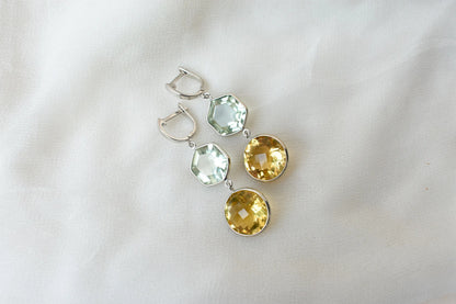 Citrine Green Amethyst Two-Stone Drop Earrings in 925 Silver – Multi Gemstone Jewelry
