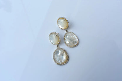 Mother of Pearl Halo Drop Earrings in 925 Silver – Designer Two-Tier Jewelry