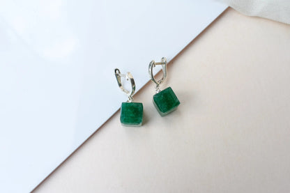 Green Aventurine Huggie Drop Earrings in 925 Silver – Handmade Everyday Jewelry