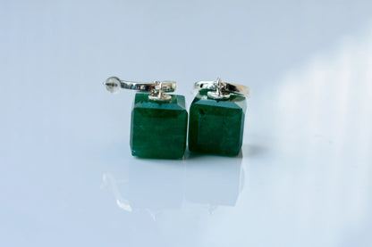 Green Aventurine Huggie Drop Earrings in 925 Silver – Handmade Everyday Jewelry