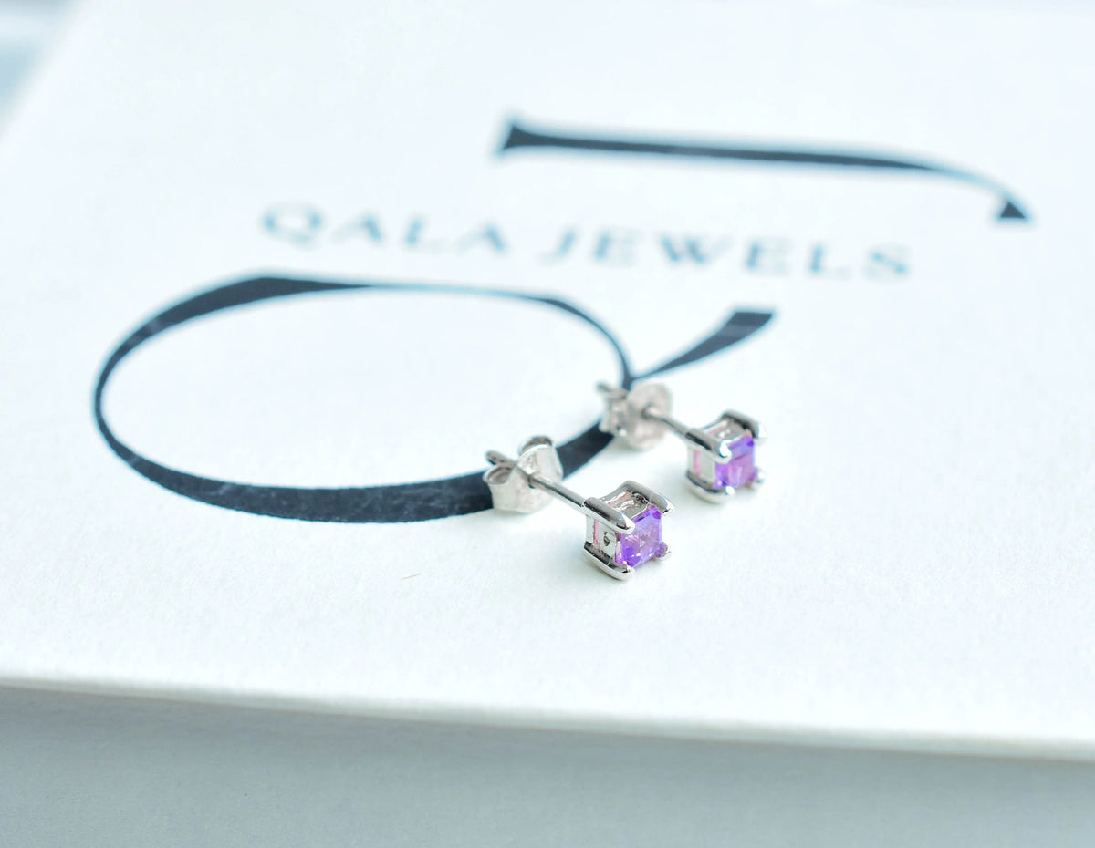 Amethyst Cluster Stud Earrings in 925 Silver – Delicate Everyday Gemstone Jewelry