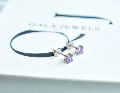Amethyst Cluster Stud Earrings in 925 Silver – Delicate Everyday Gemstone Jewelry