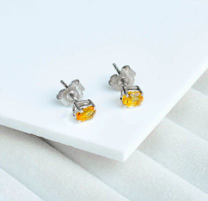 Square-Cut Citrine Stud Earrings in 925 Silver – Everyday Statement Gemstone Jewelry
