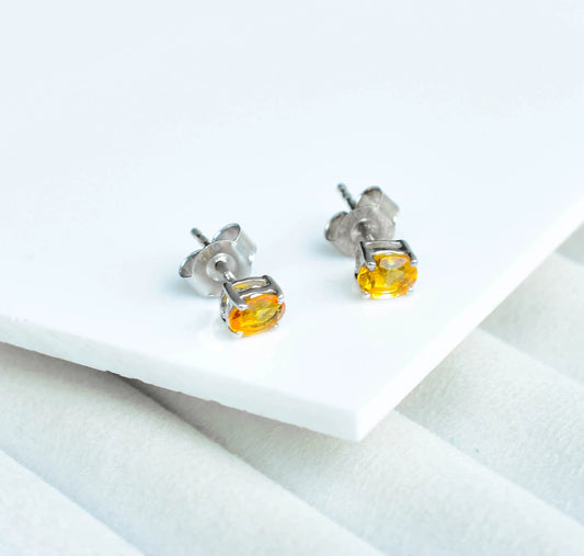 Square-Cut Citrine Stud Earrings in 925 Silver – Everyday Statement Gemstone Jewelry