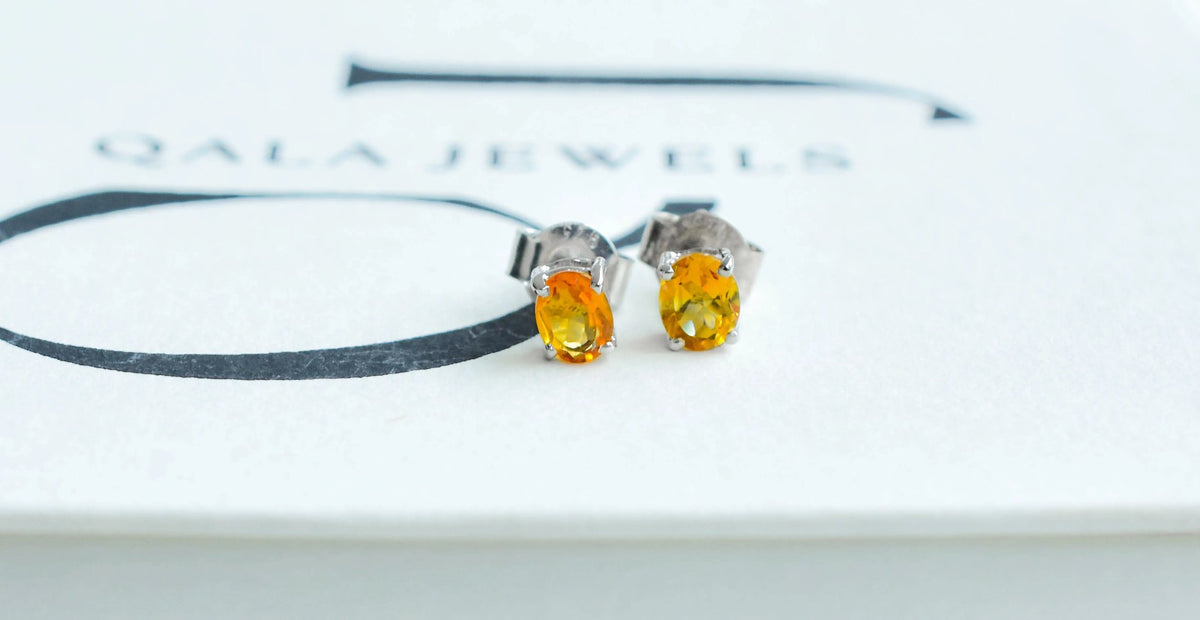 Square-Cut Citrine Stud Earrings in 925 Silver – Everyday Statement Gemstone Jewelry