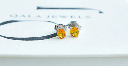 Square-Cut Citrine Stud Earrings in 925 Silver – Everyday Statement Gemstone Jewelry