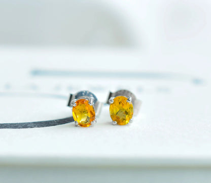Square-Cut Citrine Stud Earrings in 925 Silver – Everyday Statement Gemstone Jewelry