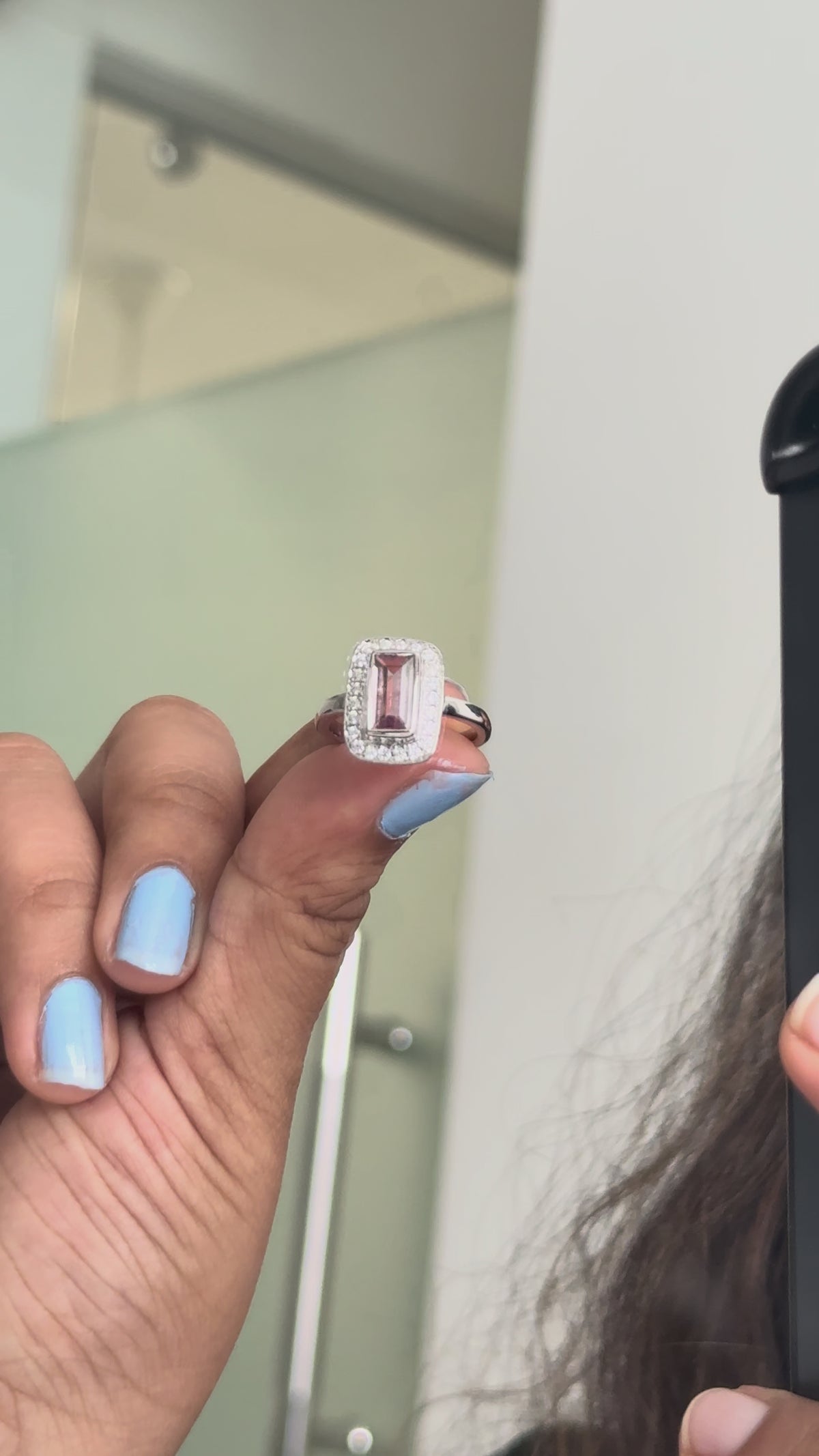 Pink Tourmaline Emerald-Cut Halo Ring in 925 Silver – Handmade Statement Fine Jewelry - process video
