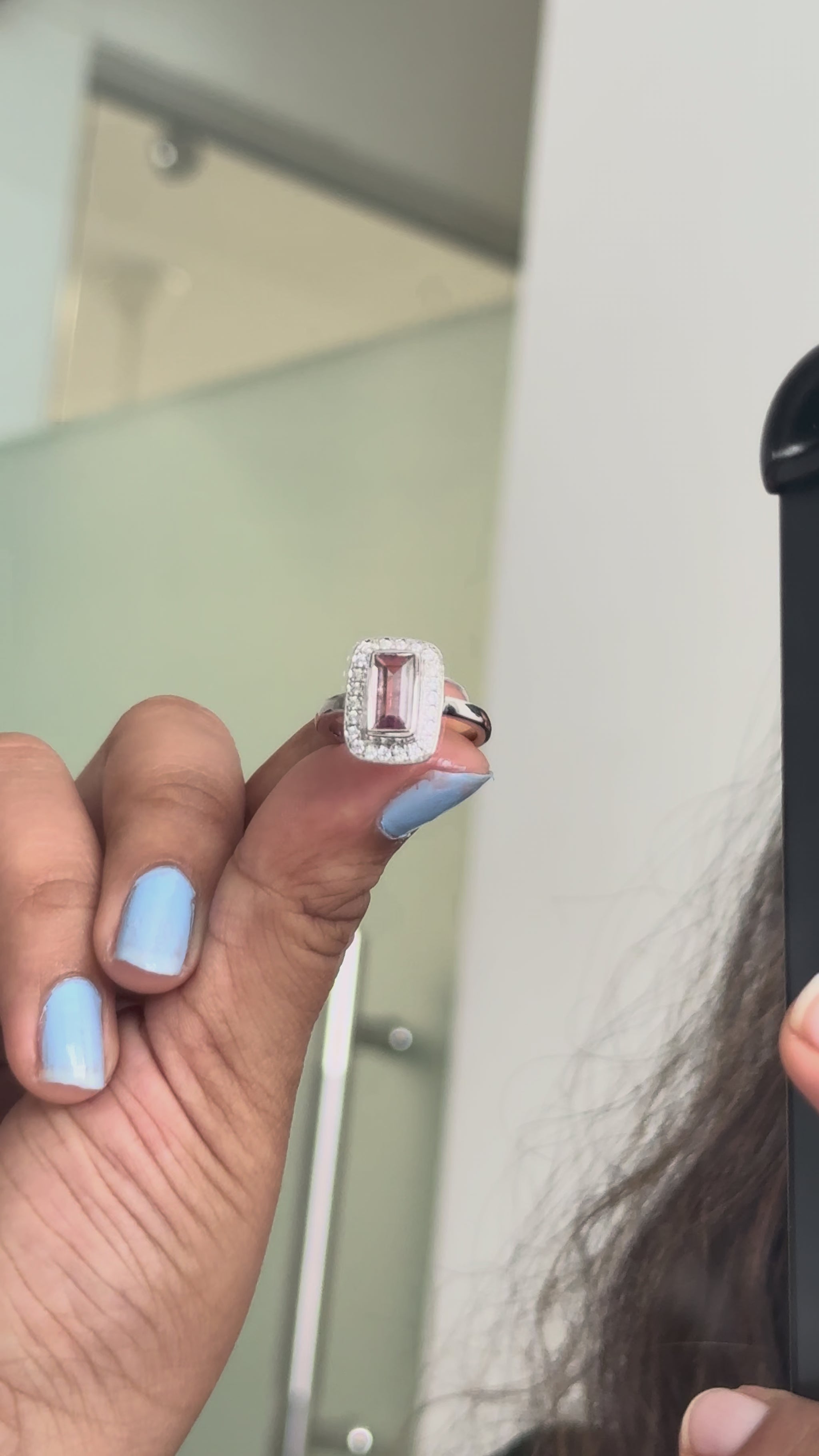Pink Tourmaline Emerald-Cut Halo Ring in 925 Silver – Handmade Statement Fine Jewelry - process video