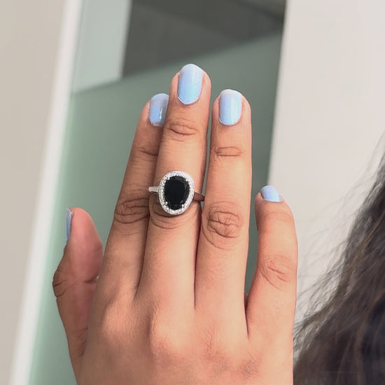 Black Onyx Oval Halo Ring in 925 Silver – Handmade Statement Fine Jewelry - process video