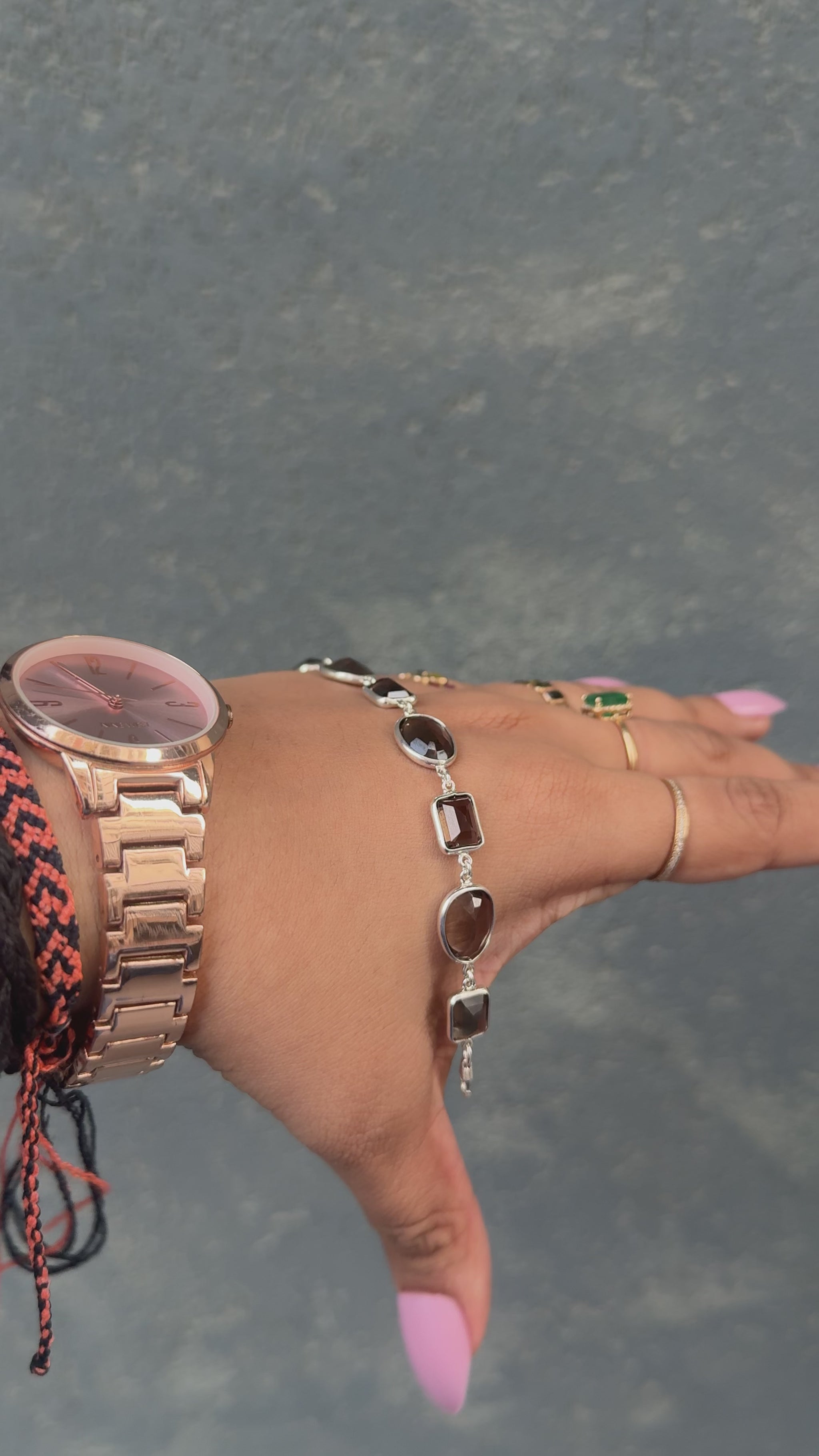 Smoky Quartz Bezel Bracelet in Silver – Handmade Oval Emerald-Cut Statement Jewelry - process video