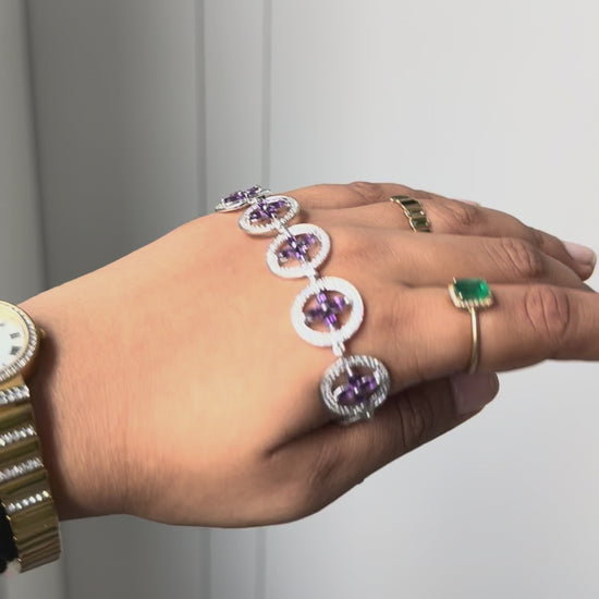 Amethyst Flower Halo Bracelet in 925 Silver – Handmade Multi Gemstone Statement Jewelry - process video