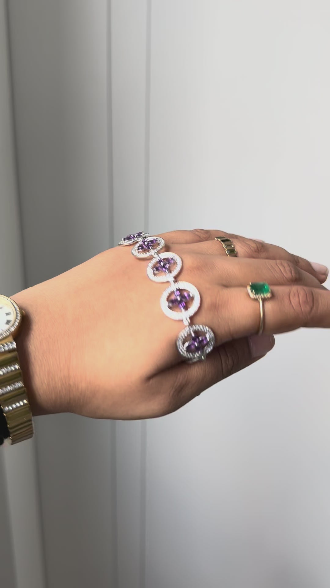 Amethyst Flower Halo Bracelet in 925 Silver – Handmade Multi Gemstone Statement Jewelry - process video