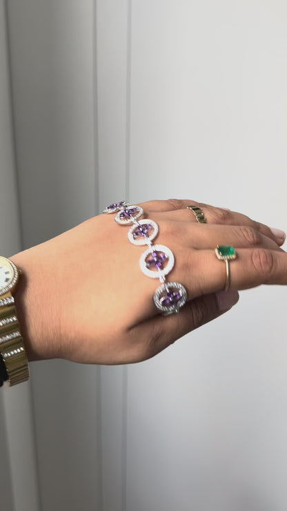 Amethyst Flower Halo Bracelet in 925 Silver – Handmade Multi Gemstone Statement Jewelry - process video