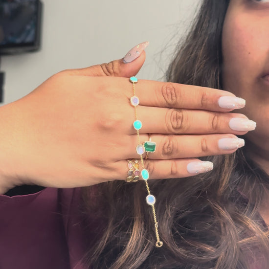 Moonstone & Turquoise Station Bracelet in 18K Gold - process video