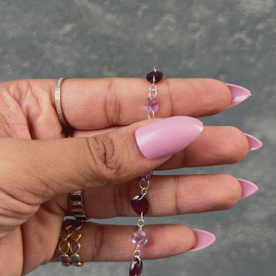 Garnet and Amethyst Bead Bracelet in Silver – Handmade Multi Gemstone Chain Jewelry - process video