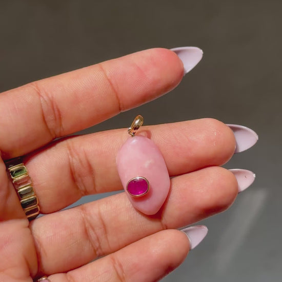 Pink Opal and Ruby Pendant in 18K Gold - process video
