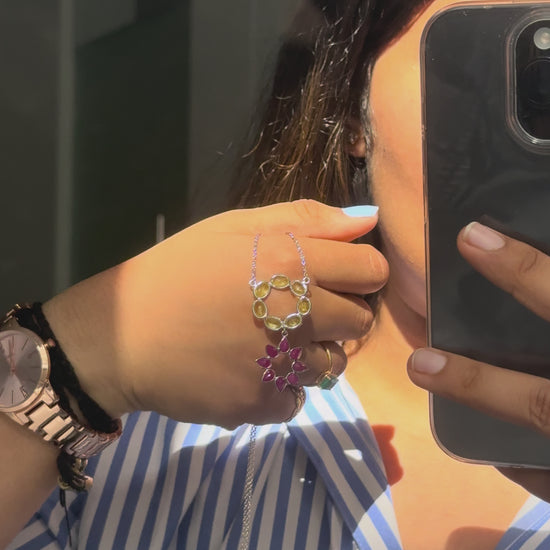 Lemon Quartz Ruby Necklace in 925 Silver | Halo Flower Design - process video