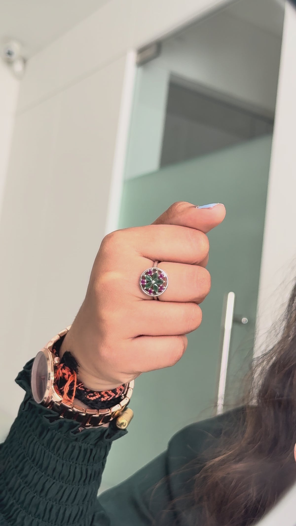 Emerald and Ruby Flower Cluster Ring in 925 Silver – Handmade Multi Gemstone Fine Jewelry - process video