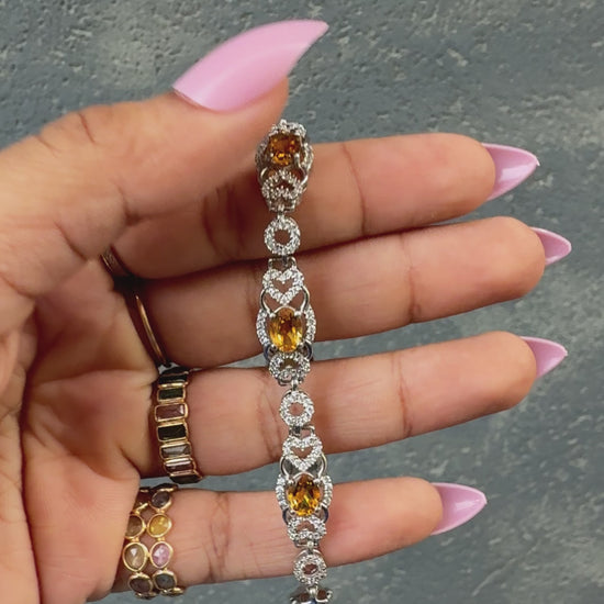 Citrine and Cubic Zirconia Halo Bracelet in Silver – Handmade Oval Statement Fine Jewelry - process video