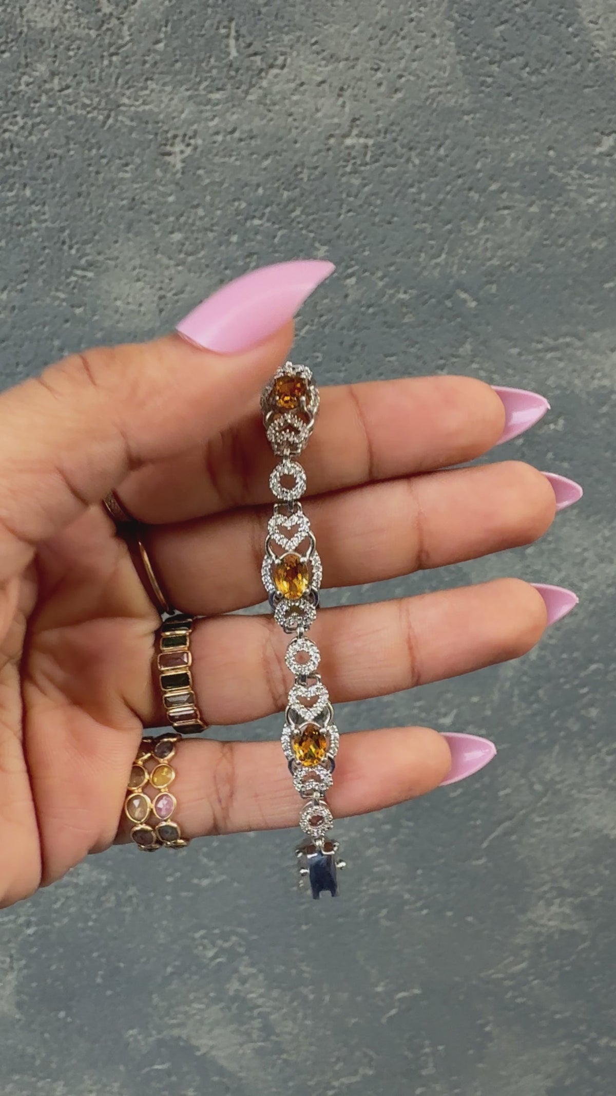 Citrine and Cubic Zirconia Halo Bracelet in Silver – Handmade Oval Statement Fine Jewelry - process video