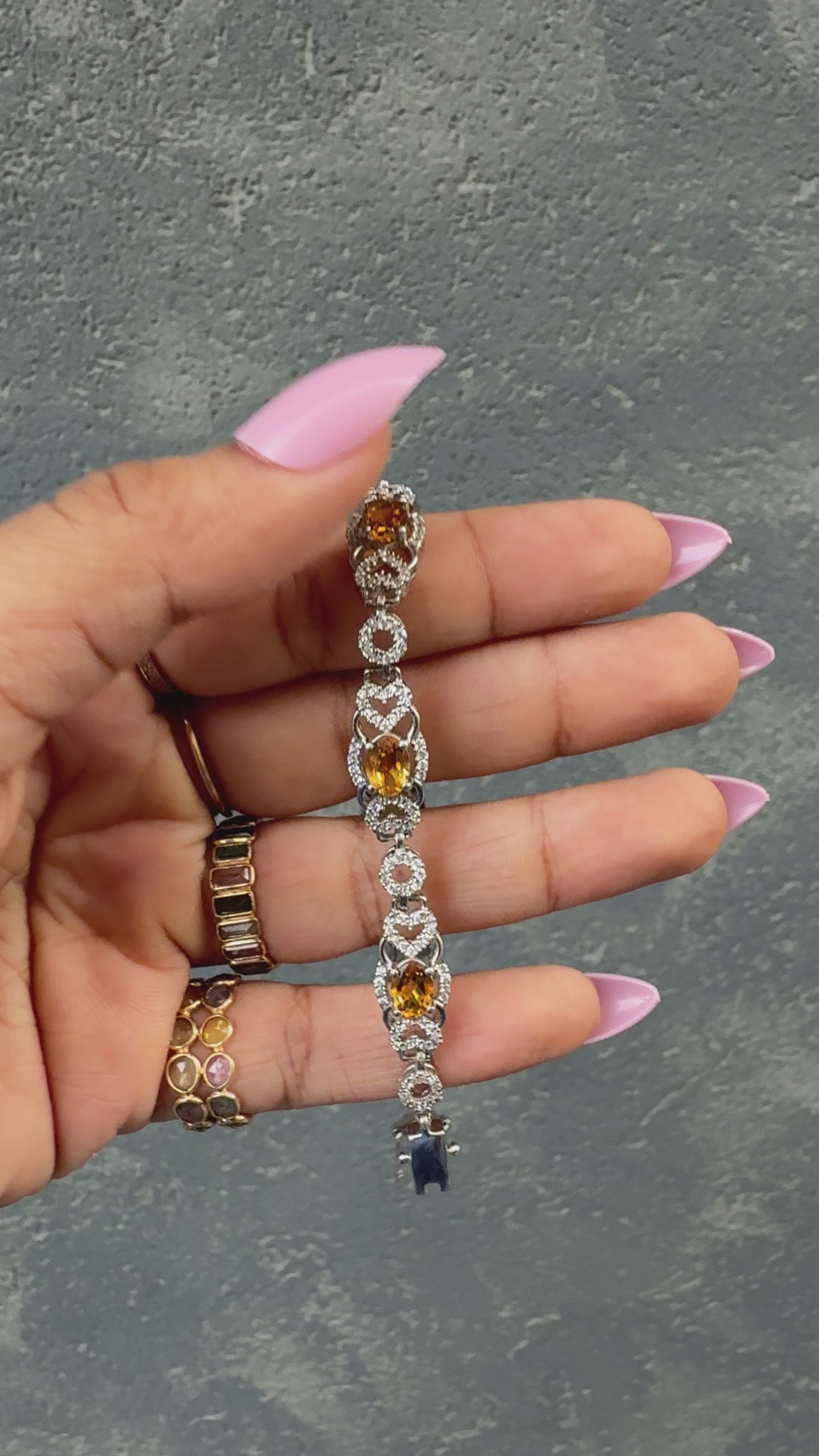 Citrine and Cubic Zirconia Halo Bracelet in Silver – Handmade Oval Statement Fine Jewelry - process video