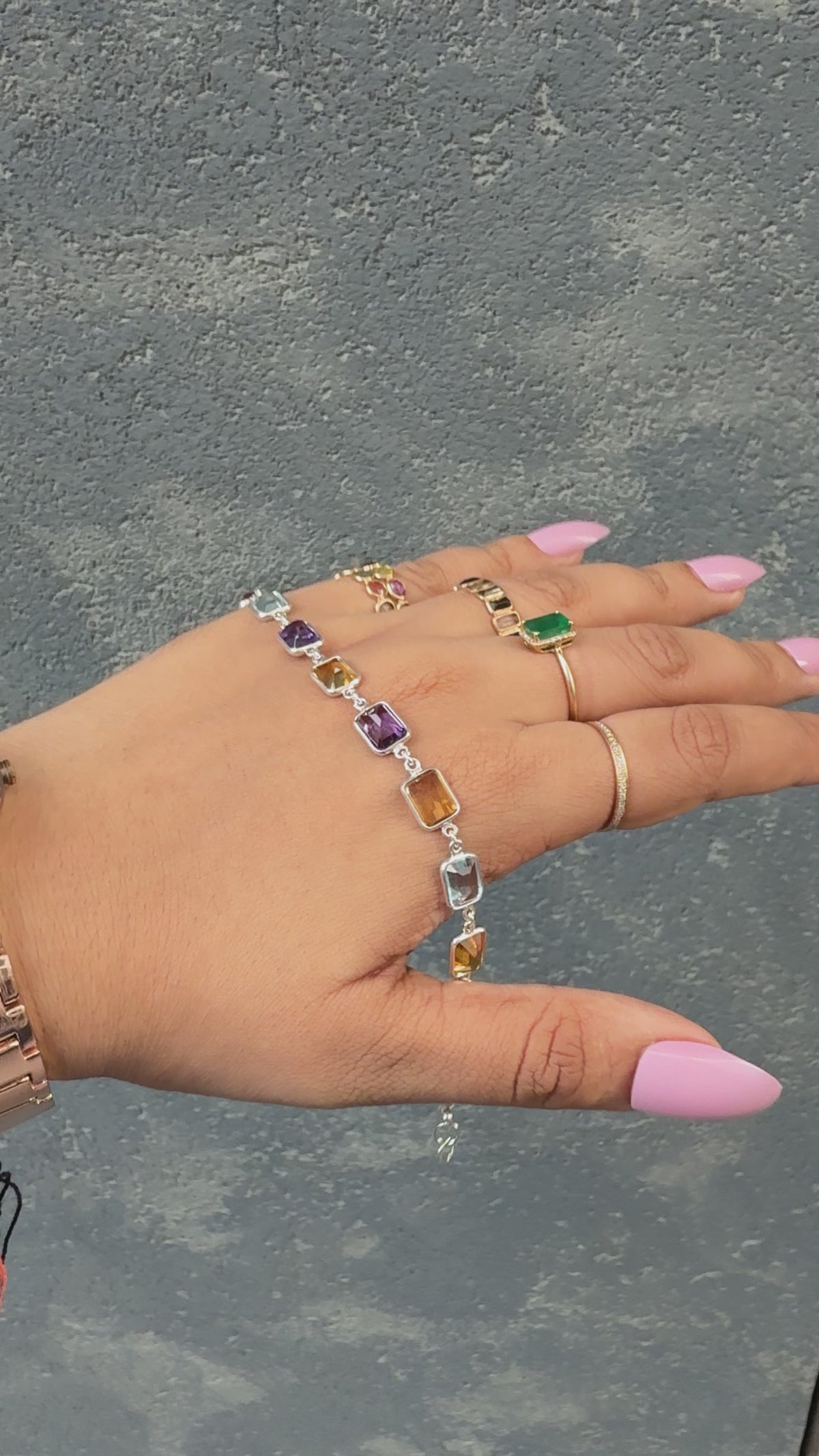 Citrine, Amethyst, and Blue Topaz Bracelet in Silver – Handmade Emerald-Cut Statement Jewelry - process video