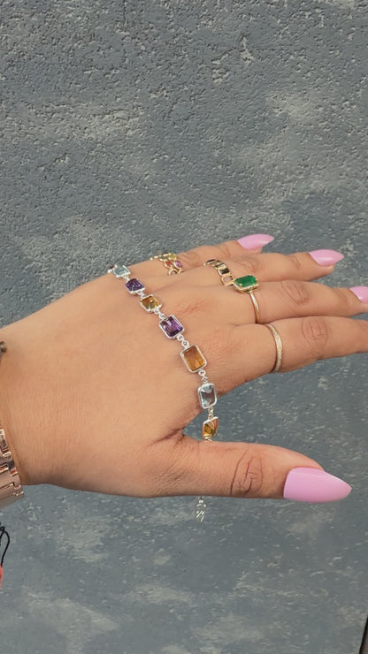 Citrine, Amethyst, and Blue Topaz Bracelet in Silver – Handmade Emerald-Cut Statement Jewelry - process video