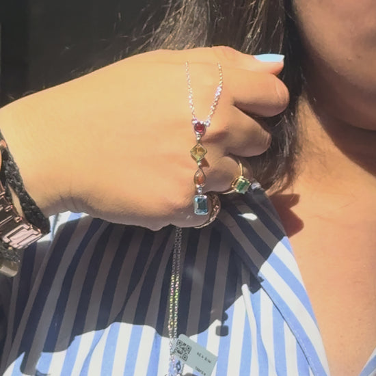 925 Silver Multi Gemstone Station Necklace | Rainbow Colours - process video
