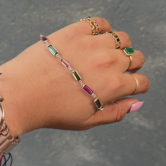 Tourmaline Baguette Bezel Bracelet in 925 Silver – Handmade Statement Gemstone Jewelry - process video
