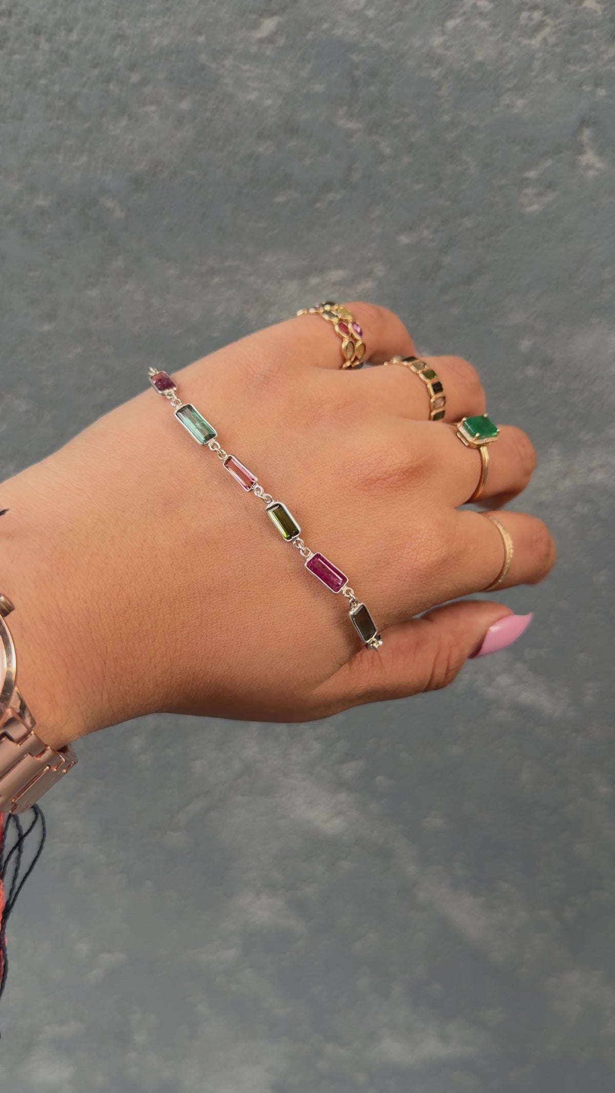 Tourmaline Baguette Bezel Bracelet in 925 Silver – Handmade Statement Gemstone Jewelry - process video