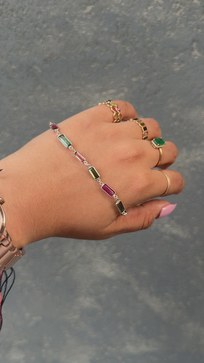 Tourmaline Baguette Bezel Bracelet in 925 Silver – Handmade Statement Gemstone Jewelry - process video