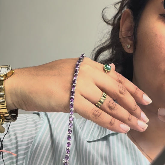 Oval-Cut Amethyst Tennis Bracelet in 925 Silver – Handmade Multi Gemstone Statement Jewelry - process video