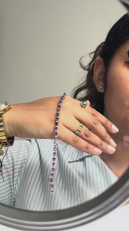 Oval-Cut Amethyst Tennis Bracelet in 925 Silver – Handmade Multi Gemstone Statement Jewelry - process video