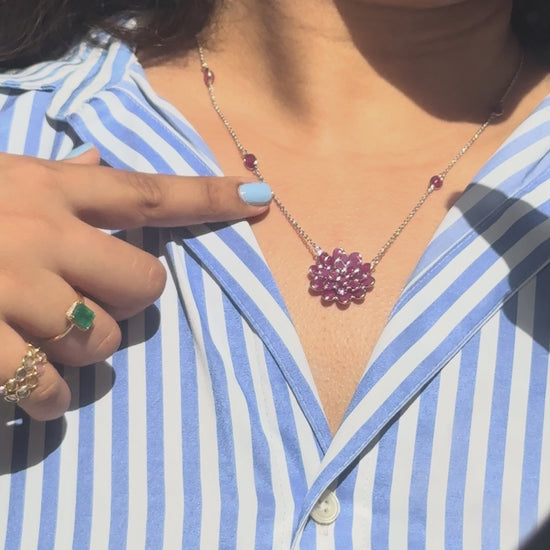 Ruby Flower Necklace in Silver | Station Chain - process video