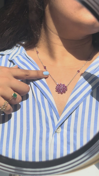 Ruby Flower Necklace in Silver | Station Chain - process video