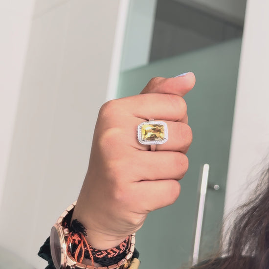Citrine Emerald-Cut Halo Ring in 925 Silver – Handmade Statement Fine Jewelry - process video