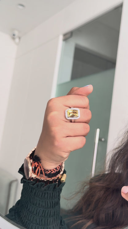 Citrine Emerald-Cut Halo Ring in 925 Silver – Handmade Statement Fine Jewelry - process video