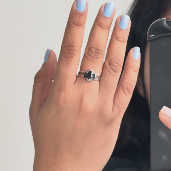 Black Spinel Marquise Cluster Ring in 925 Silver – Handmade Statement Gemstone Jewelry - process video