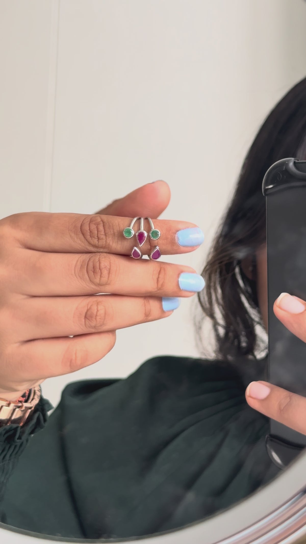 Ruby and Emerald Open Cluster Ring in 925 Silver – Handmade Multi Gemstone Statement Jewelry - process video