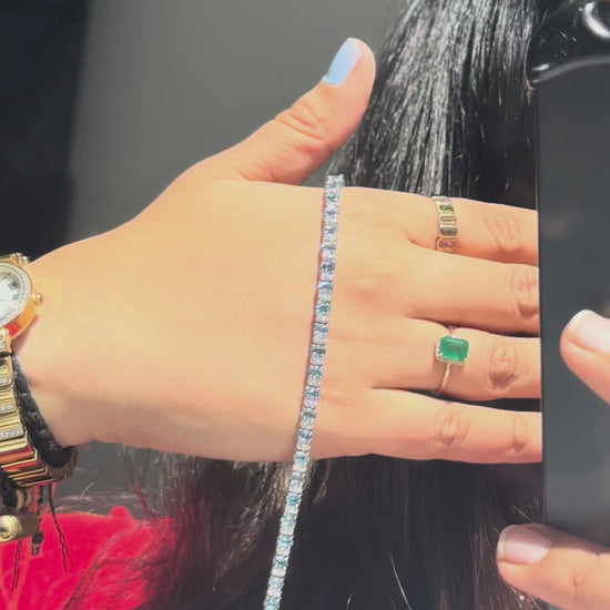 Swiss Blue Topaz Tennis Bracelet in Silver – Handmade Cubic Zirconia Statement Jewelry - process video