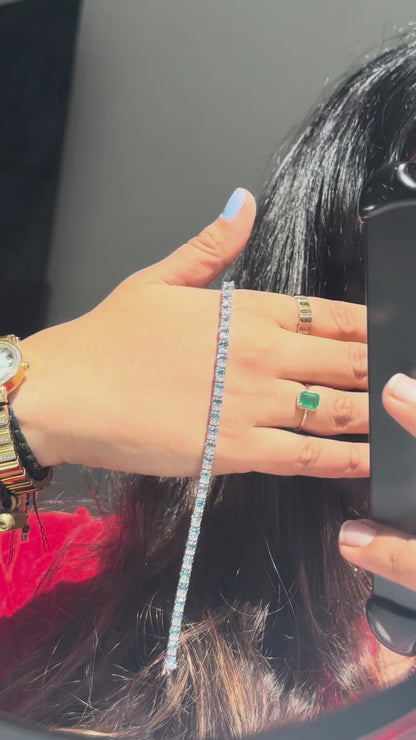 Swiss Blue Topaz Tennis Bracelet in Silver – Handmade Cubic Zirconia Statement Jewelry - process video