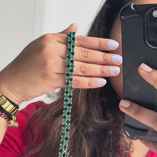 Malachite and Onyx Mosaic Bracelet in 925 Silver – Handmade Multi Gemstone Statement Jewelry - process video